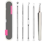 Kit di Strumenti Rimozione Punti Neri 5 Pezzi, Blackhead Estrattore Ago Acne in Acciaio Inossidabile con Scatola, per il Trattamento e la Togli di Comedoni sul Naso o Viso