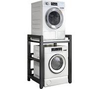 Kit di supporto per asciugatrice regolabile in altezza, robusto rack per lavatrice e asciugatrice con caricamento frontale, capacità 400 kg, portatile, impilabile sopra la lavatrice, telaio nero +