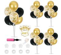 Kit di supporto per palloncini da 4 set per centrotavola da tavolo, include 32 palloncini in lattice nero oro per compleanno, Capodanno 2026, laurea, decorazioni per feste di buon anno