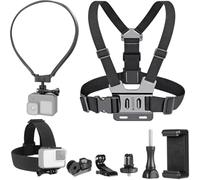 Kit di supporto per selfie 3 in 1 per action camera con petto, fascia per la testa e staffa per collo, supporto vlog a mani libere per Hero/Insta360/Xiaomi, supporto per telefono incluso