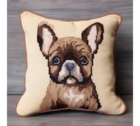 Kit di tappetini per gancio a punto annodato di cuscino con ganci a chiusura fai da te, tappeto nodo annodato, Latch Hook Kits, cucito, artigianato, regalo per la casa e il divano, 43 x 43 cm, bulldog
