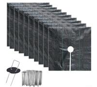 Kit di tappetini per il controllo del giardino in PP, confezione da 10 tappetini neri per la protezione delle radici di alberi e piante, con 50 picchetti, copertura del terreno resistente alle