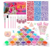 Kit di tatuaggi glitter temporanei, 38 colori glitter con 153 stencil, 5 pennelli 5 colla, 236 strasssteine, 1 gomma per bambini, ragazza, adulto, non tossico, viso e corpo per feste