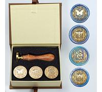 Kit di timbri con sigillo di cera, set di timbri con sigillo di cera ANBOSE con 4 teste in ottone rimovibili e 1 manico in legno, timbro di ceralacca drago ape per inviti di carte