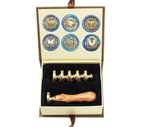 Kit di timbri con sigillo di cera, set di timbri con sigillo di cera ANBOSE con 6 teste in ottone rimovibili e 1 manico in legno, timbro di ceralacca drago ape per inviti di carte