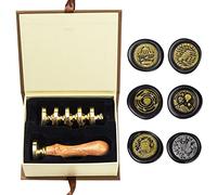 Kit di timbri con sigillo di cera, set di timbri con sigillo di cera ANBOSE con 6 teste in ottone rimovibili e 1 manico in legno, timbro di ceralacca di mare volpe sunbird per inviti di carte