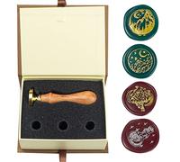 Kit di timbri con sigillo di cera, set di timbri con sigillo di cera di luna ANBOSE con 4 teste in ottone rimovibili e 1 manico in legno, timbro di ceralacca con stella e luna per inviti di carte