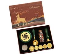 Kit di timbri con sigillo in cera vintage 6 perline scalda-cera cucchiaio e candela per buste lettere biglietti matrimoni artigianato