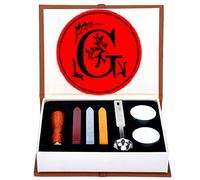 Kit di timbri di cera, ANBOSE set di timbri di cera alfabeto che include 1 pezzo di sigillo di rame con impugnatura in legno, 3 pezzi di bastoncini di cera, 1 cucchiaio per fondere e 2 candele（G)