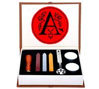 Kit di timbri di cera, ANBOSE set di timbri di cera alfabeto che include 1 pezzo di sigillo di rame con impugnatura in legno, 3 pezzi di bastoncini di cera, 1 cucchiaio per fondere e 2 candele（A)