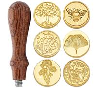 Kit di timbri per ceralacca per amanti del fai da te, 6 teste in lega con 1 manico in legno, teste di timbro assortite, per inviti, buste, decorazioni regalo, kit per sigilli di cera