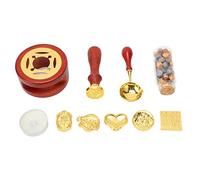 Kit di timbri per sigillare con cera, con 5 teste di timbro sostituibili, riscaldatore per cera da sigillo e cucchiaio, set di timbri in cera vintage per lettere, cartoline, inviti