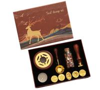 Kit di timbri per sigilli in cera vintage con 6 teste timbro perline scaldacera cucchiaio e candela - Ideale buste lettere matrimoni artigianato regali
