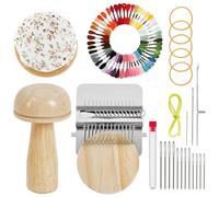 Kit di Toppe in Maglia a Fungo, Mini Set di Ricamo con 14 Ganci, 14 Aghi a Grande Occhiello e 50 Fili Colorati, Ricamo e Tessitura Fai-da-te per Principianti, Riparazione di Jeans, Calzini e Vestiti