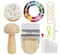 Kit di Toppe in Maglia a Fungo, Mini Set di Ricamo con 14 Ganci, 14 Aghi a Grande Occhiello e 50 Fili Colorati, Ricamo e Tessitura Fai-da-te per Principianti, Riparazione di Jeans, Calzini e Vestiti