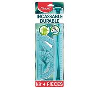 Kit di tracciatura Maped, infrangibile, 4 pezzi, composto da: 1 righello da 30 cm, 1 squadra da 60°/21 cm, 1 squadra da 45°/21 cm e 1 goniometro a 180°/12 cm, blu