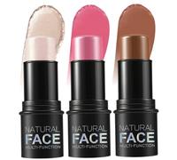 Kit di trucco con stick condotto di crema da 3 pezzi, tonalità con evidenziatore, blush e bronzer contour stick per scolpire le guance, lunga durata, impermeabile