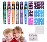 Kit di trucco per la vernice per bambini e adulti - 6 penne a colori con 9 stencil e 2 adesivi | Vernice per il corpo inodore sicuro set per tutte le tonalità della pelle | Kit di pittura del viso cre