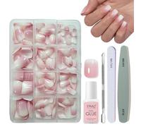 Kit di unghie finte con colla, 240 unghie finte rosa sfumate naturali, punte in acrilico rosa, 12 misure lucide, copertura completa per donne e ragazze, per nail art, colore rosa, sfumato quadrato
