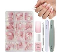 Kit di unghie finte con colla, 240 unghie finte rosa sfumate naturali, punte in acrilico rosa, 12 misure lucide, copertura completa per donne e ragazze, per nail art, rosa, sfumate, quadrate, lunghe