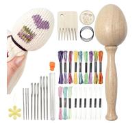 Kit di uova da rammendo, in legno, strumento di riparazione con manico lungo curvo, da rammendo per calze con aghi a cruna grande, kit di fili da cucito, facile da impugnare, kit per rammendare