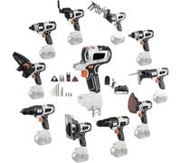 Kit di utensili elettrici per la lavorazione del legno 10 in 1 con trapano a percussione, sega circolare, chiave elettrica | Set completo fai da te combinato per progetti domestici e costruzioni