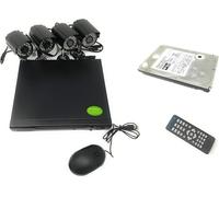 Kit di videosorveglianza H264 CCTV, 4 canali con telecamera a infrarossi DVR, 4 alimentatori, 4 uscite, Hard Disk da 500 GB