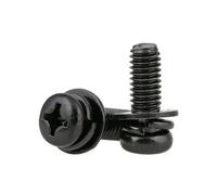 Kit di viti a testa tonda a croce con rondella M4 da 100 pezzi, tre viti combinate(Black,6mm)