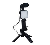 Kit di vlogging, kit video per fotocamera telefonica, video rig con treppiede supporto per telefono microfono, luce LED otturatore remoto per riprese podcast, registrazione live streaming