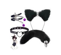 Kit Di Volpe Per Sport Estremi All'Aperto Classico Nero In Peluche A 4 Pezzi Con Cerchio Per Capelli In Peluche E Clip Per Capelli, Adatto Agli Appassionati Di Sport Principianti -D11