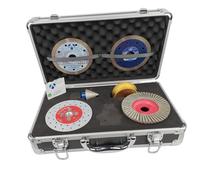 Kit diamantato professionale Avangard ACM9996 per taglio e finitura di Gres : 1 disco taglio extrafine+1Disco standard+1 Disco lamellare+1 fresa allargafori/Set rifinitura e taglio