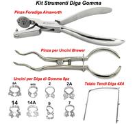 Kit Diga di Gomma Pinza per Uncini Brewer Foradiga Ainsworth Endodonzia Telaio