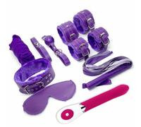 KIT DILDO POLSINI COLLARE CAVIGLIERE COLLARE POLSINI viola + VIBRATORE SADOMASO