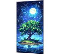 Kit Dipingere con i Numeri per Adulti Luna Albero Paint by Numbers per Adulti con 3 Pennelli e Acrilici, Tela Antipiega 50x100cm, Idee Regalo Creative, Hobby per Principianti, Decorazione Casa w0-1417