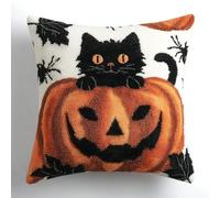 Kit DIY Halloween Unico: crea il tuo tappeto o cuscino decorativo a punto annodato (Latch Hook), 43 x 43 cm, set creativo fatto a mano per decorazione casa, attività manuale facile con motivo di