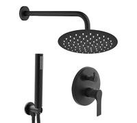 Kit doccia ad incasso nero opaco con soffione 30 cm, braccio 35 cm, doccino con flessibile e miscelatore a 2 vie - Design Flat