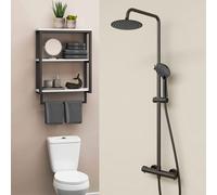 Kit Doccia con Doccetta Idromassaggio, Saliscendi Doccia Altezza 73-117cm Nero