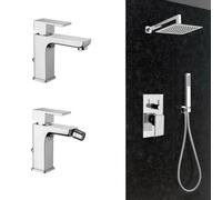 Kit doccia cromo con soffione miscelatore deviatore rubinetto bidet e lavabo