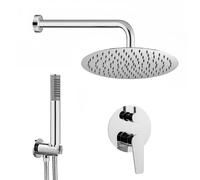Set Doccia Completo Tondo, Sistema Incasso compreso di Miscelatore con deviatore, soffione Acciaio Inox Tondo 20 cm e Kit doccetta anticalcare, Recta