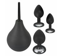 Kit doccia intima vaginale anale set fallo anal plug butt in silicone con pietra