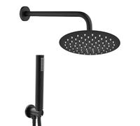 Kit doccia moderno nero opaco con soffione 30 cm, braccio 35 cm, doccino con flessibile e supporto in Acciaio inox e ABS