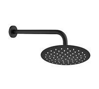 Kit doccia nero opaco con braccio 35 cm e soffione 30 cm, in acciaio inox con snodo orientabile e ugelli anticalcare