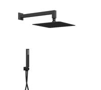 Kit Doccia Quadro NERO Soffione Braccio Presa Acqua Doccetta Laccio Pvc Bagno