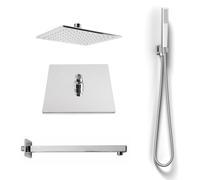 KIT DOCCIA SOFFIONE QUADRATO ANTICALCARE BRACCIO DOCCIA DOCCINO CROMO SEVEN