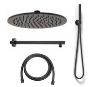 KIT DOCCIA SOFFIONE TONDO ANTICALCARE BRACCIO DOCCIA DOCCINO NERO BLACK