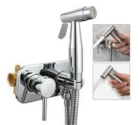 Kit Doccino Bidet Acqua Calda e Fredda, 2 Modalità di Getto con Soft e Potente Idroscopino WC da Incasso Cromato Set Doccetta in Ottone con Miscelatore Flessibile 1,5m per Igiene e Animali