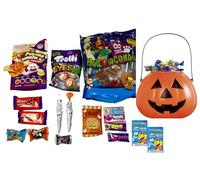 Kit DOLCETTO O SCHERZETTO 2025, Tantissime Caramelle Gommose, Cioccolatini e Biscotti a Tema HALLOWEEN di alta Qualità, con cestello a Forma di Zucca !