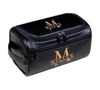 Kit Dopp da viaggio personalizzato per uomo, borsa da toilette in pelle personalizzata, regalo per marito, fidanzato, papà, testimoni dello sposo, festa del papà, anniversario, Natale, Nero , Misura