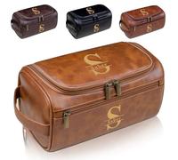 Kit Dopp in pelle incisa per uomo, borsa da toilette personalizzata, organizer per barba con nome o iniziali, regalo per testimone, marito, festa del papà, matrimonio, compleanno, Marrone, Borse da