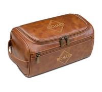 Kit Dopp personalizzato in pelle da uomo, borsa da barba con monogramma, borsa da viaggio per nonno, papà, fidanzato, testimoni dello sposo, compleanno, Natale, festa del papà, Marrone chiaro, Misura